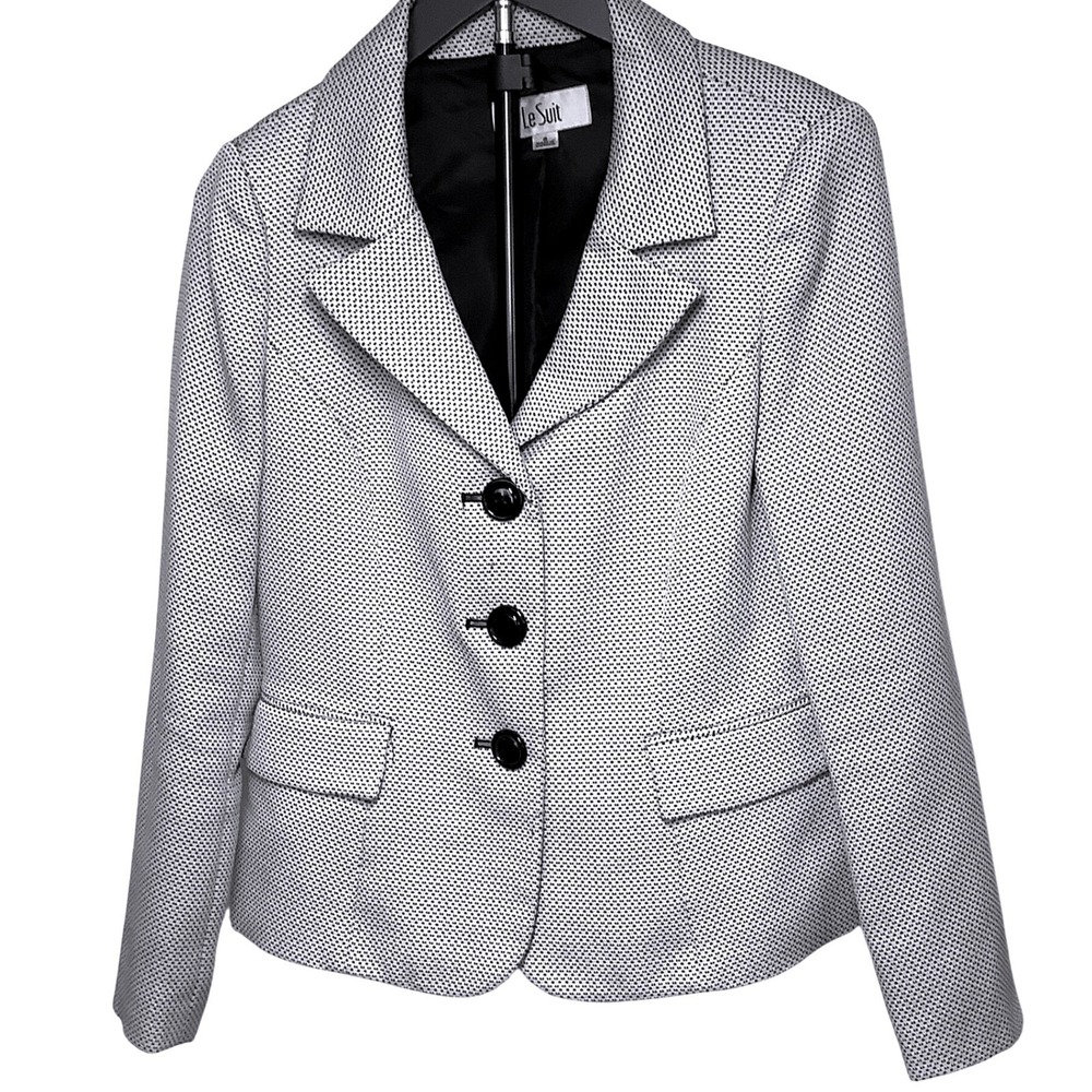 Le Suit Blazer Jacket Women's Size 8 Black White Textured Career